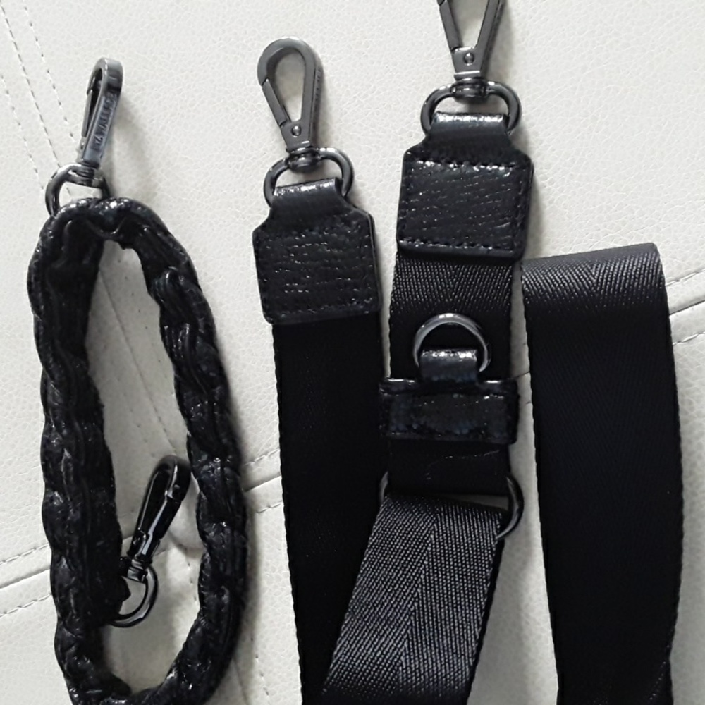 MZ Wallace Black Bowery Pocket Patent Sparkle Leather Trim 2-way - Picture 12 of 17